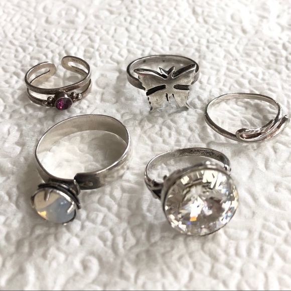 Jewelry - Vintage Sterling Silver 5 Rings Boho Hippy Chic